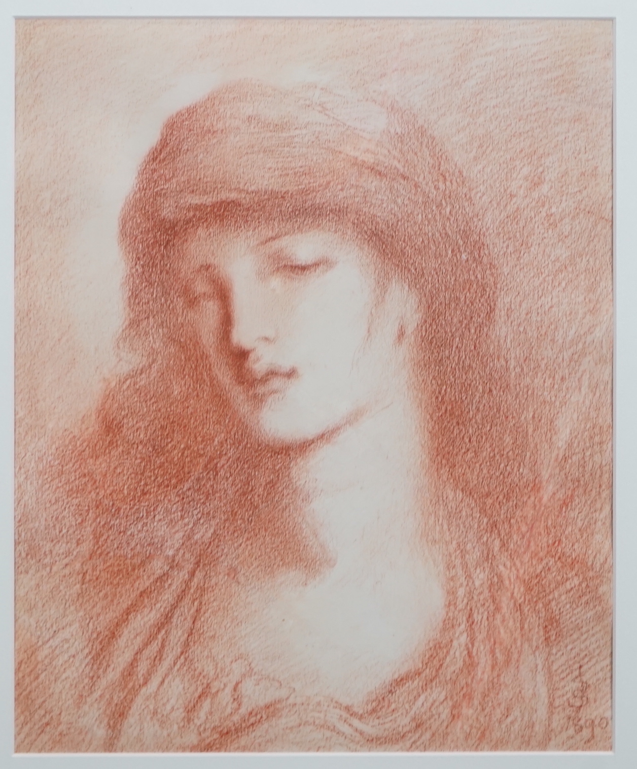 Simeon Solomon (British, 1840-1905), Head of a woman, sanguine chalk, 35 x 28.5cm